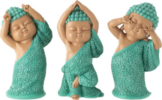 J-Line figuur Monnik Grappig - polyresin - azuur - 3 stuks
