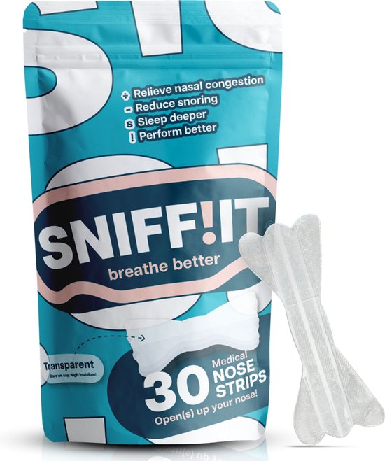 Sniffit® Transparante Neusstrips - 30 stuks - Geen verstopte neus meer - Neuspleisters - Neusspreider - Anti snurk strips - Zacht voor de huid - Hypoallergene lijm - Beter slapen