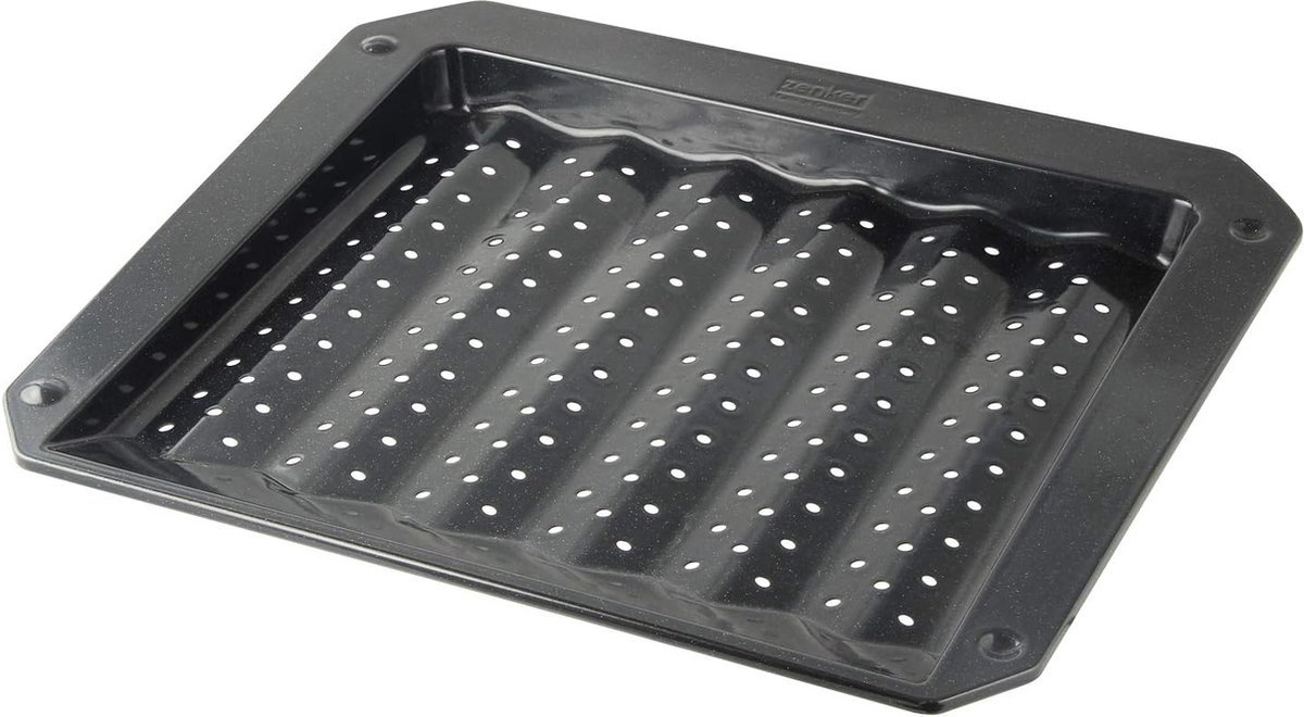 Grill- en ovenplaat Emaille (38 x 3 x 33 cm) Special Cooking, rechthoekige ovenvorm met emaille afdichting, grillvorm met vetverzamelgroeven (kleur: zwart), hoeveelheid: 1 stuk