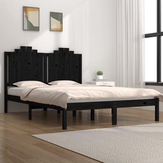 The Living Store Cadre de lit en bois de pin massif noir 140x190 cm - Cadre de lit - Encadrements de lit - Lit double - Lit - Lits - Conversion de lit - Lit double - Cadre - Cadre de lit - Lit bébé - Cadre de lit en bois