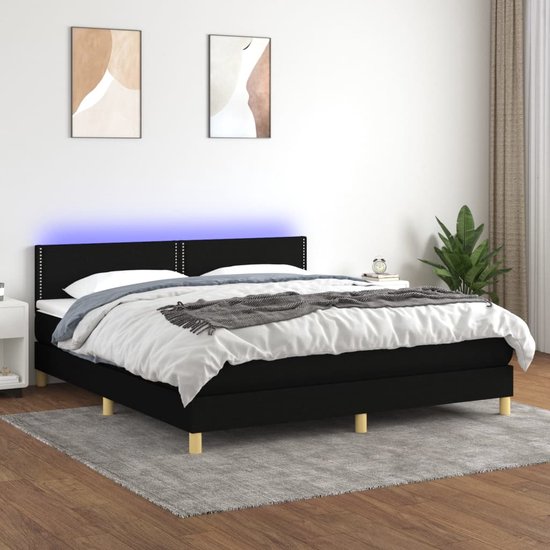 vidaXL Boxspring met LED - Zwart - 160x200 cm Boxspring - Led Boxspring ...