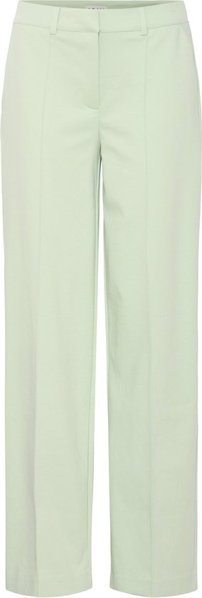 Lichtgroene wijde pantalon met normale taille, siernaden en knoop-/ritssluiting.