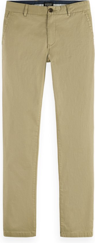 Beige chino met ritssluiting, knoopsluiting en steekzakken.
