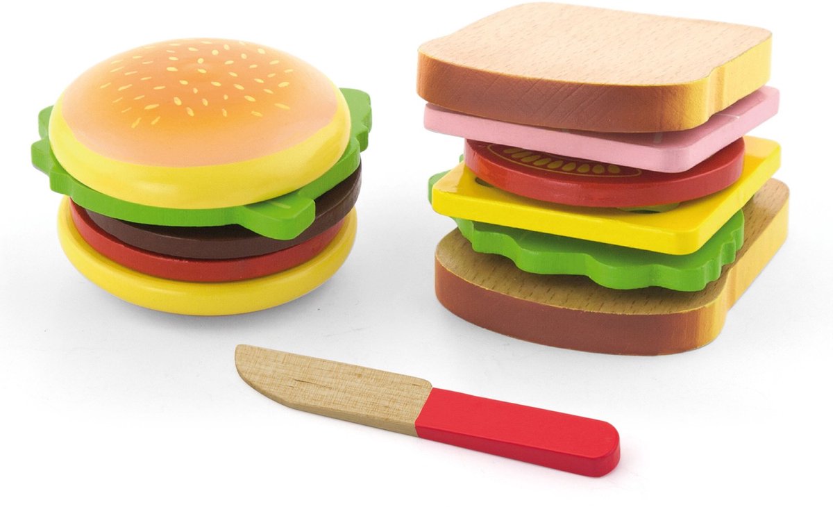 New Classic Toys Viga Toys - Speelgoedeten en -drinken - Sandwich en Hamburget Set — afbeelding 22