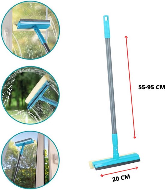Telescoopsteel Ramenwassen – Telescopische Ramenwasser – Uitschuifbare Ramenwisser – Verstelbare Ramentrekker – Glazenwassen – Glazenwasser – Ruitenwasser – Ruitenwisser – Spons en Trekker – 55-95 CM