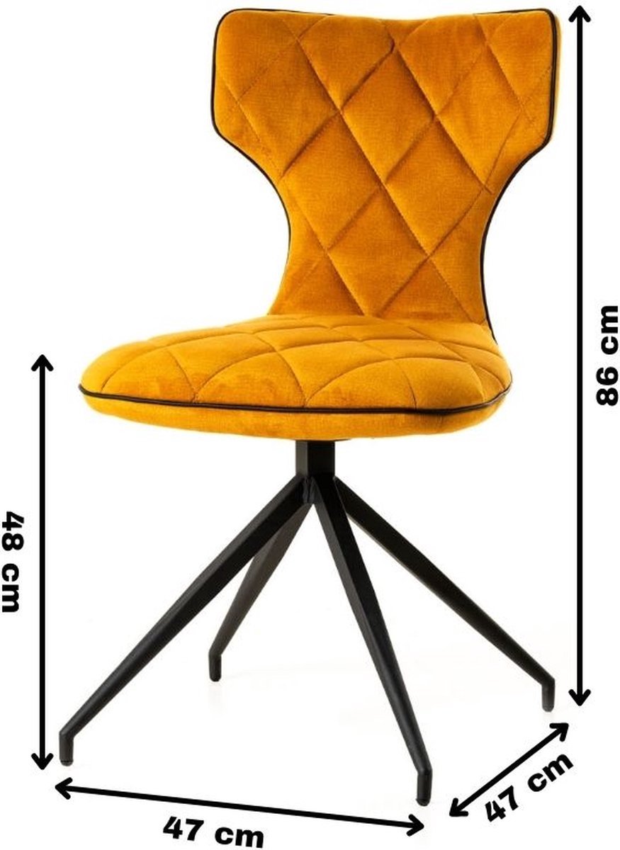 WAYS. – Elegante eetkamerstoelen – Geel – Verfijnd en hedendaags design – Stevige metalen vierpoot – 4 stuks