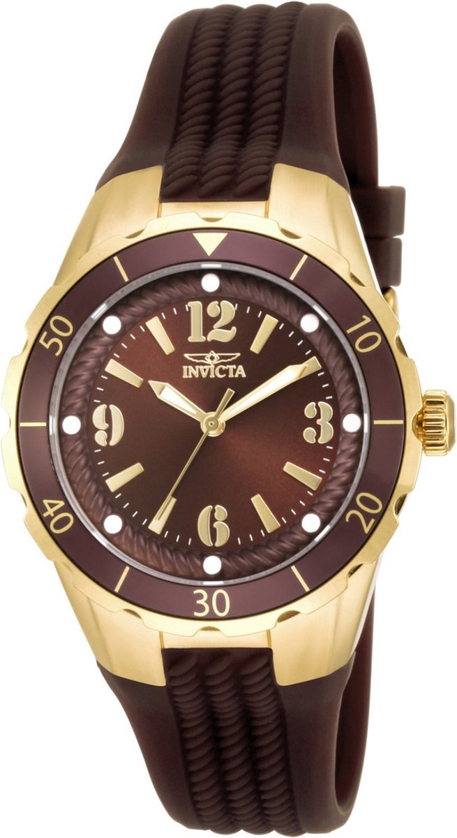 Invicta Angel 17485 Dames Horloge - Waterdicht - Analoog - Quartz Uurwerk - Roestvrij Staal met bruine Wijzerplaat - 38mm