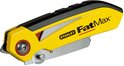 Gele Stanley FatMax vouwmets met zwart handvat en metalen mes, gesloten.