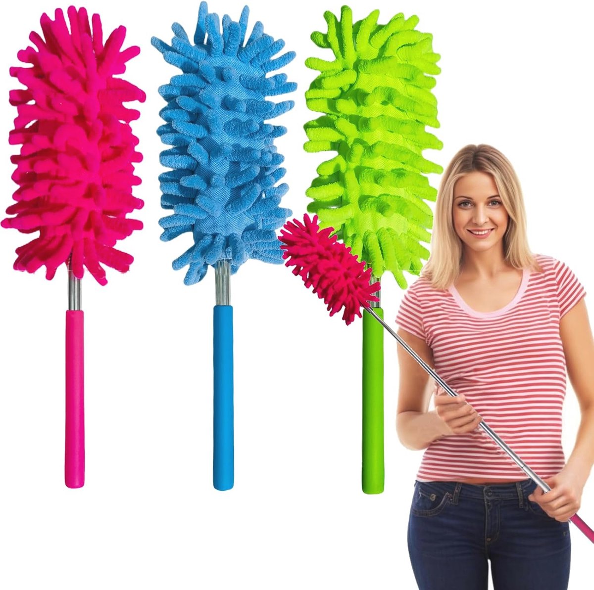 Goedkoopste Intrekbare Wasbare Afstoffen Borstel met Telescopische Pool - Set van 3 Microfiber Hand Duster