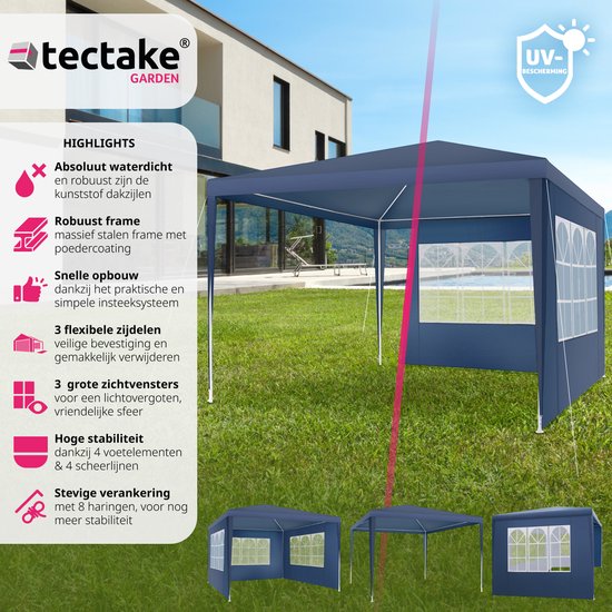 Herrselsam Tuinpaviljoen, 3 x 6 m, met 6 zijwanden en 4 ramen, stabiel paviljoen, waterdicht, met uv-bescherming, partytent, tuintent voor buiten, feesten, bruiloften, groen