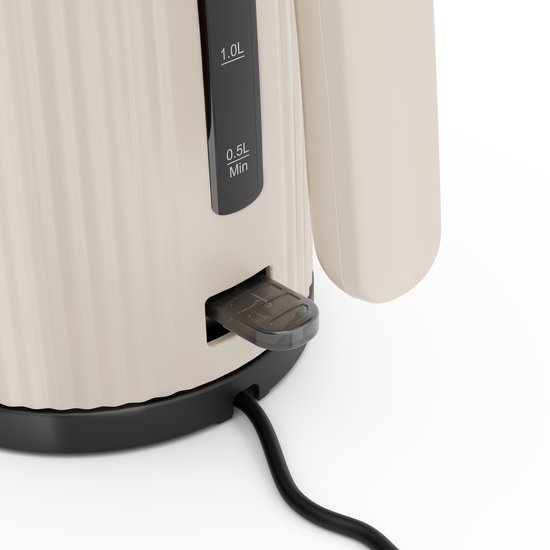 Close-up van de waterniveau-indicator van de beige Princess waterkoker.