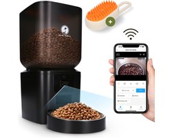 Prime AnimalZ Automatische Voerbak Kat & Hond 7L – Slimme Voerdispenser met Camera – Full HD 1080P Night Vision – Two-Way Audio – Voerautomaat met App – Kattenvoer Automaat – Smart Pet Feeder – Met Stoomborstel – Zwart
