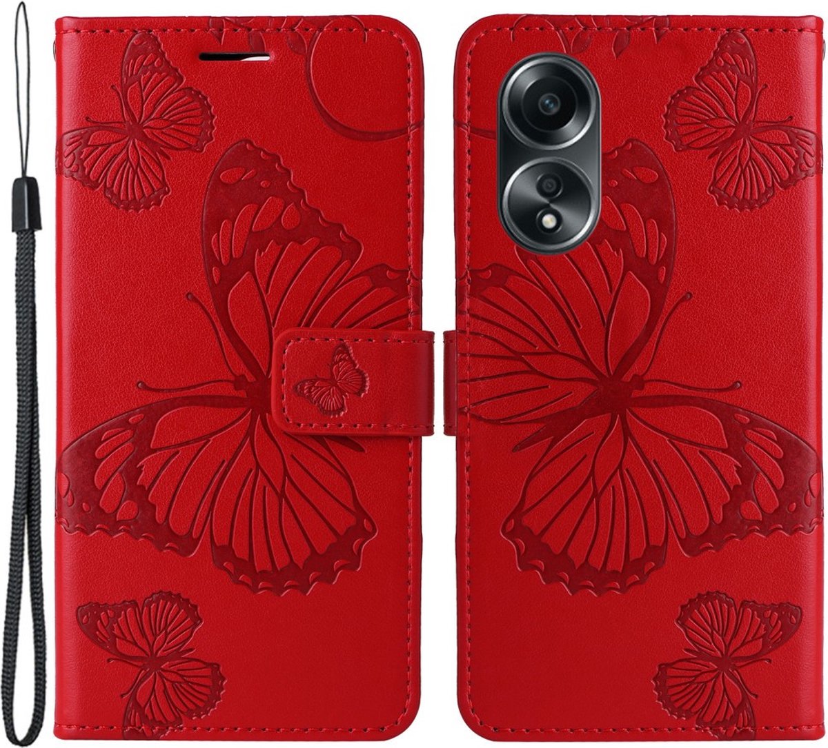 Coverup Hoesje - Geschikt voor OPPO A58 Hoesje - Coverup Vlinders Book Case - Rood