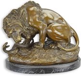Lion en Bronze, Statue sur Socle en Marbre, Sculpture Art Sculpture, Décoration Animale Africaine