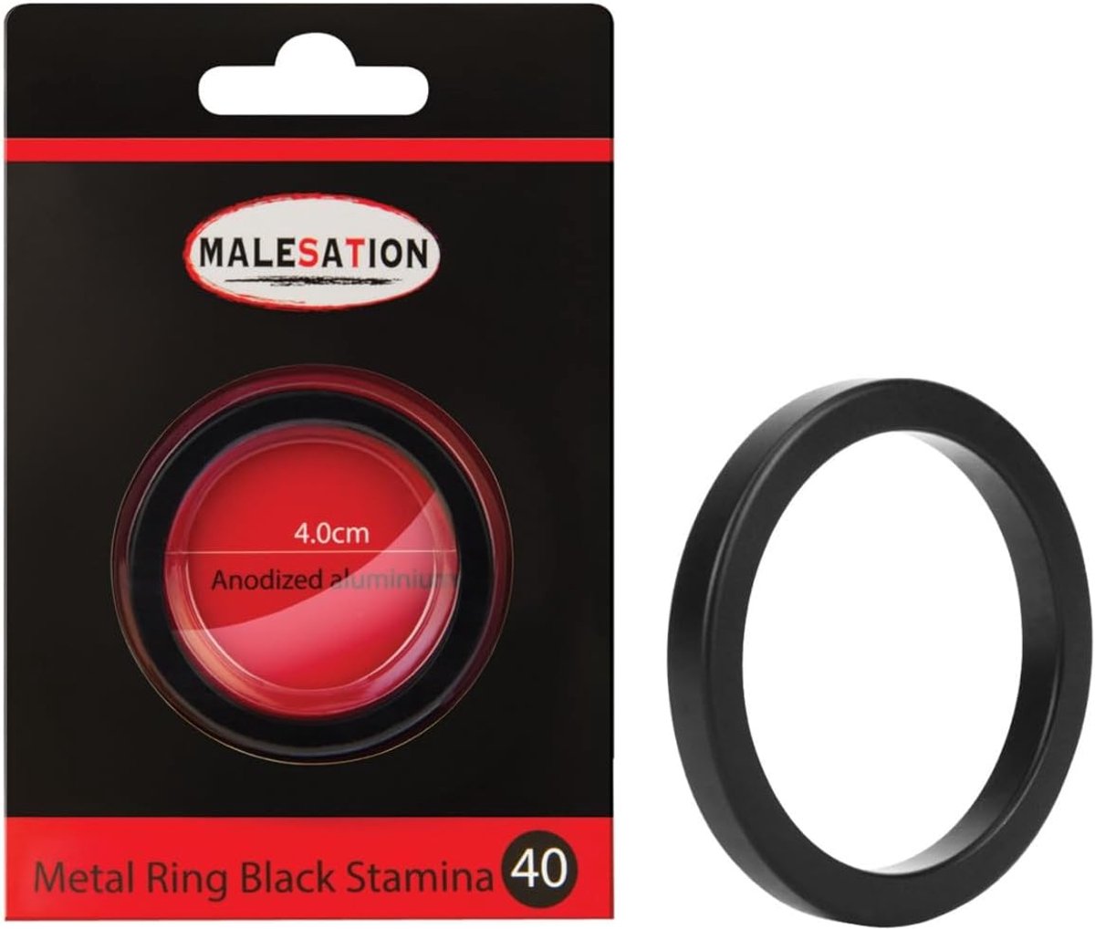 Malesation - Aluminium Cockring - Black Stamina - 40 mm - Nikkelvrij