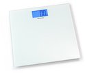Balance personnelle numérique blanche avec écran bleu.
