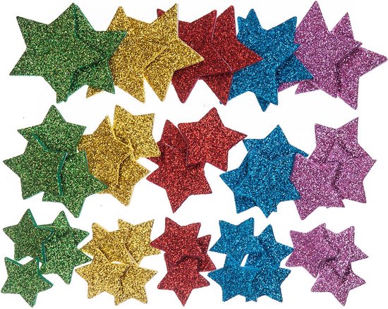 45 Foam Glitter Stickers Sterren - Sterren Foam Stickers met Glitters - Stickers Kerst - Steren - Stickers voor Kinderen - Knutselstickers - Knutselen Meisjes - Knutselen Kinderen - Foam Stickers Kerstmis - Kaarten Maken - Knutselen Meisje