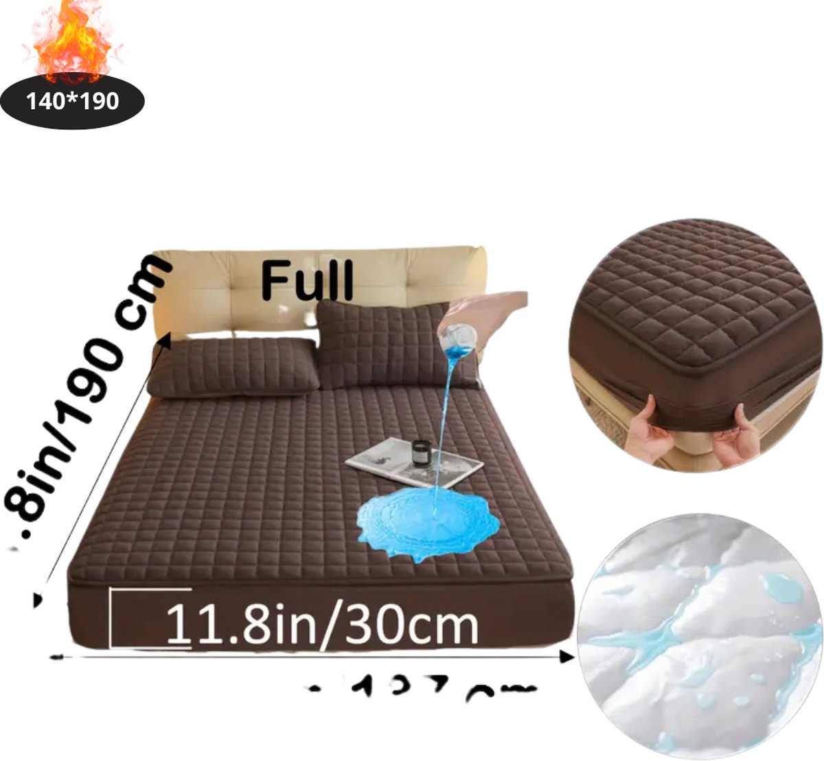 Bovista Waterdicht Hoeslaken - Beddengoed - Fitted Sheet - Bed - Bruin 140x190