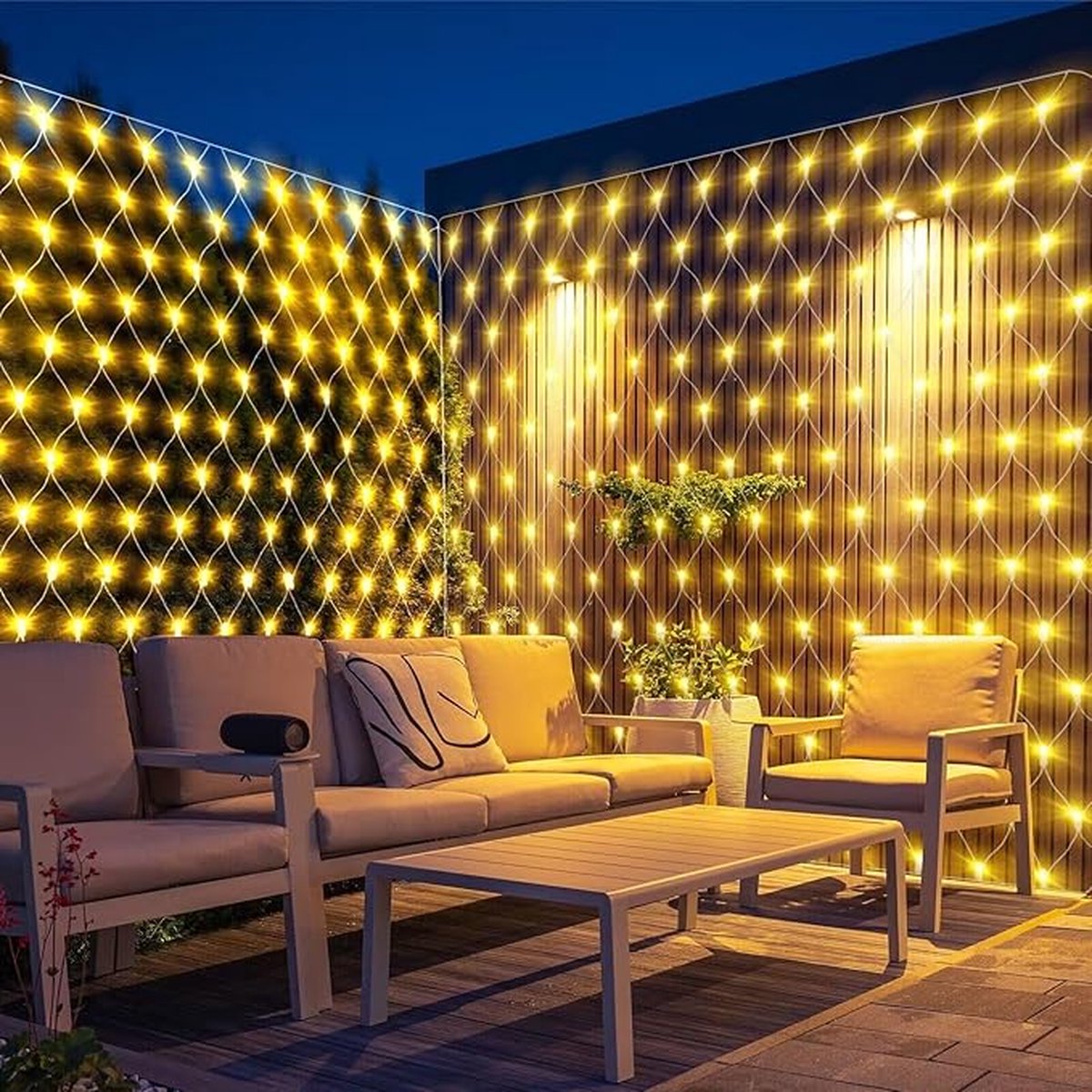 FlinQ Netverlichting Buiten - Net Kerstverlichting - Warm Wit + RGB - Lichtnet met 90 LED - Sfeervolle Gordijnverlichting - Kerstnet Lichtgordijn