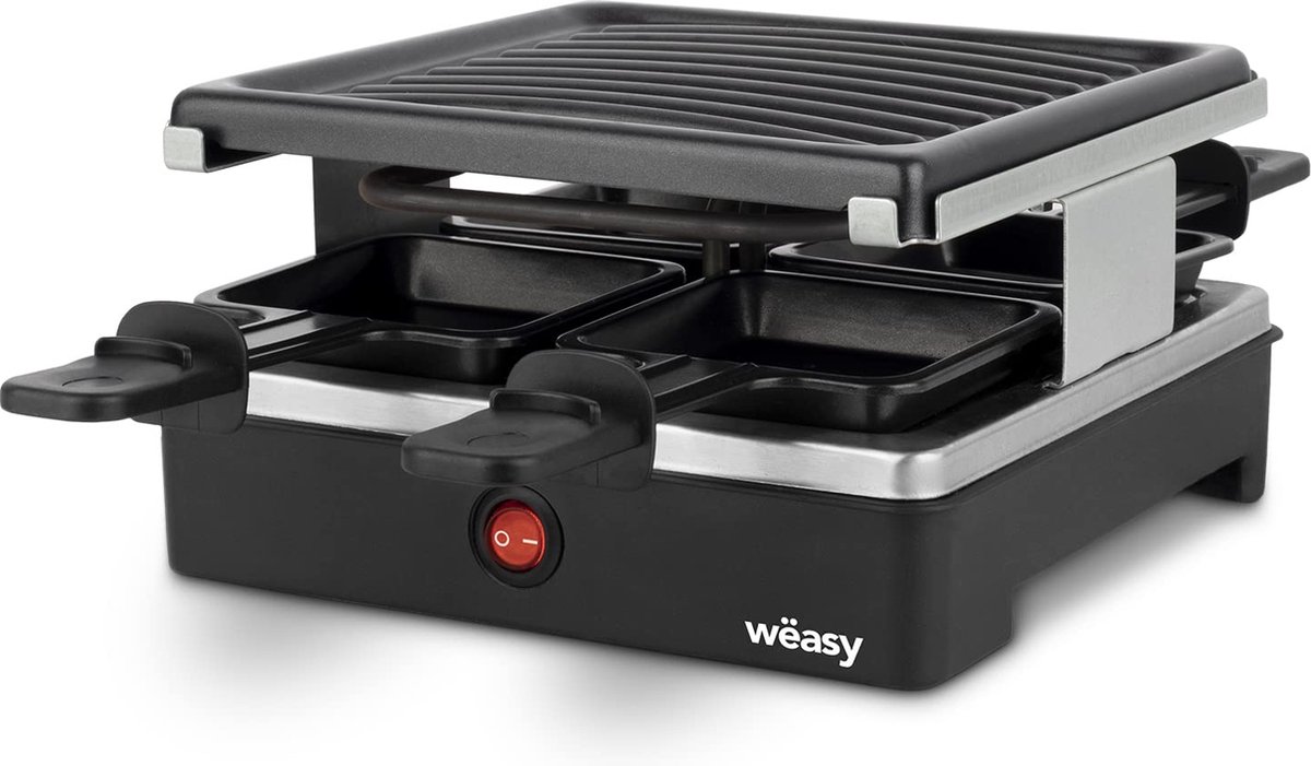 WEASY LUGA40 - RACLETTE EN GRILL 4 PERSEN - 600W - Anti -adhesive onthullend - 19,7x19.7cm - Verwijderbare plaat