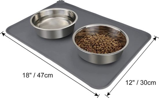 Emwel Hondenvoermat, siliconen hondenbakmat, antislip voermat voor katten en honden, waterdichte hondenplacemat L (47 x 30), grijs