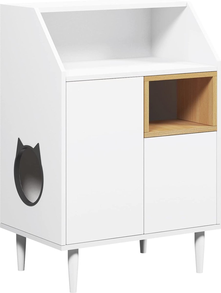 Kattenkast en kattenbakkast met opbergruimte - Stevige bijzetkast voor woonkamer en slaapkamer 62,5 x 40 x 92 cm