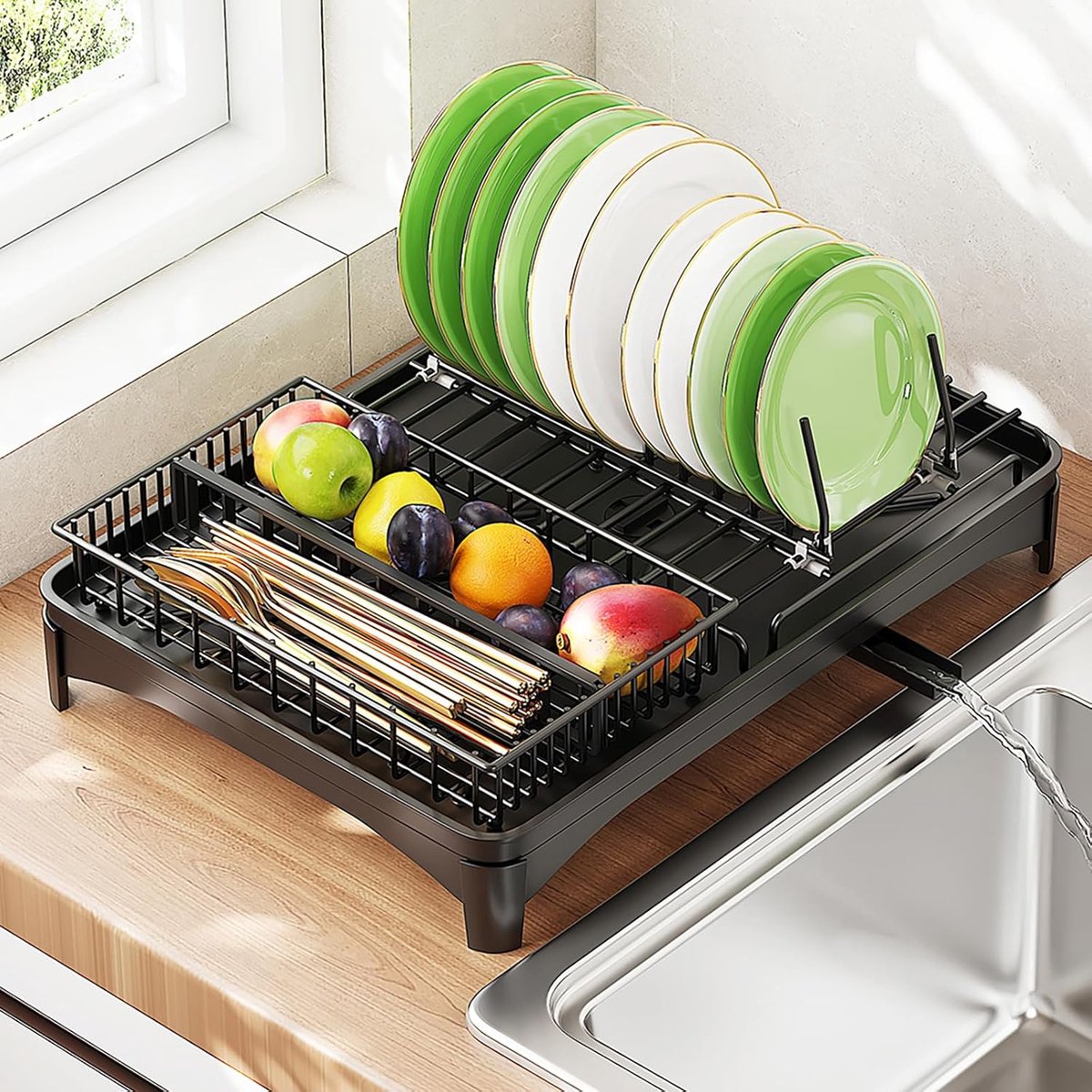 Goedkoopste Goodivery ® Innovatieve Afwasrek met Draaibare Tuit en Bestekhouder voor Keukenorganisatie