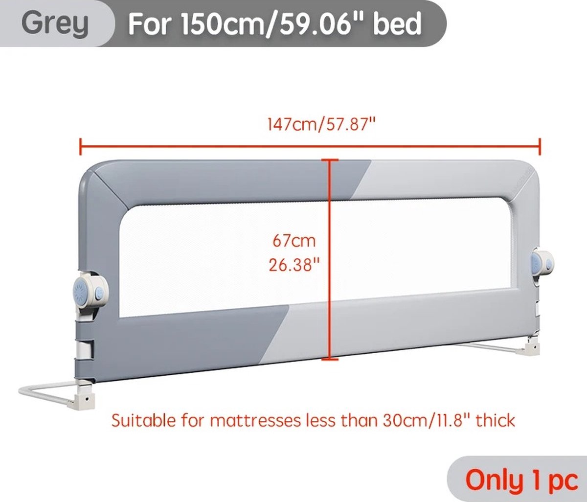 Botec kinder bedbeugel grijs - bedsteun - bedsteun/bedbeugel - eenvoudig zonder schroeven instaleren - 150cm
