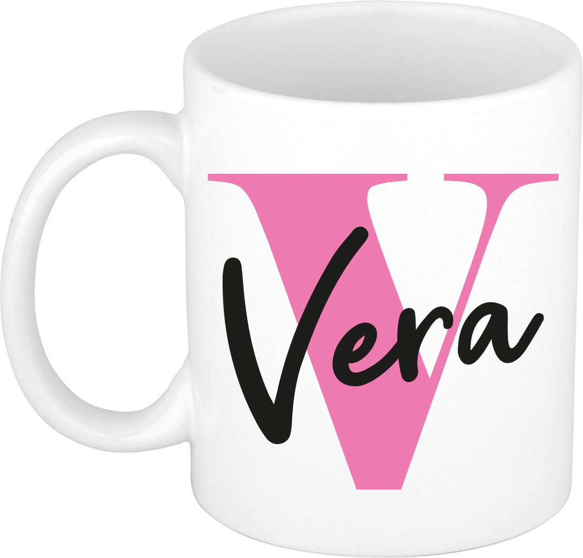 Bellatio Decorations Naam mok Vera - roze - wit - keramiek - 300 ml - cadeau beker