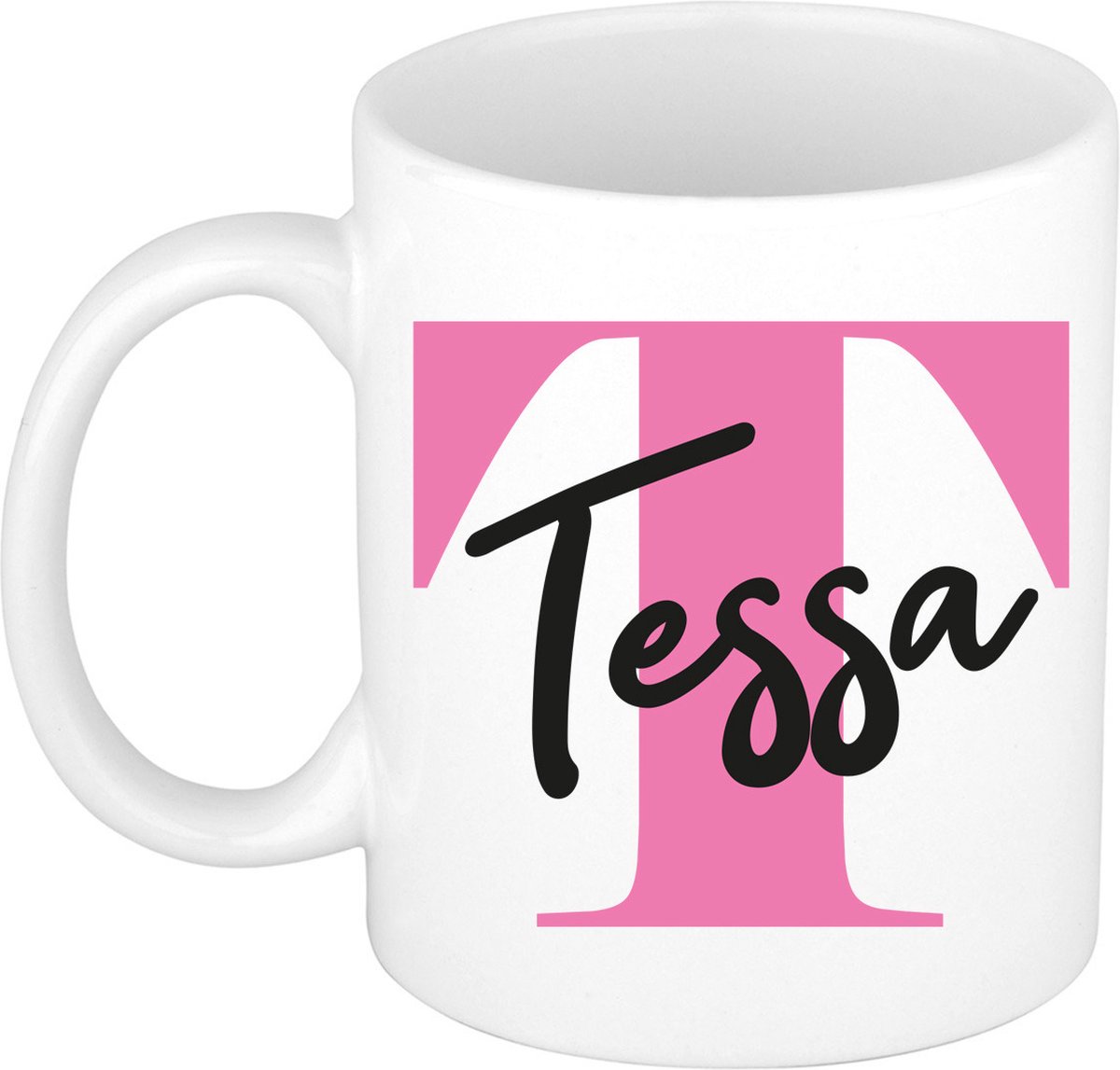 Bellatio Decorations Naam mok Tessa - roze - wit - keramiek - 300 ml - cadeau beker