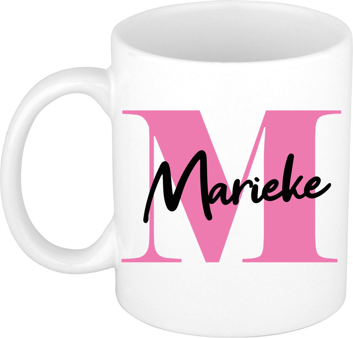 Bellatio Decorations Naam mok Marieke - roze - wit - keramiek - 300 ml - cadeau beker