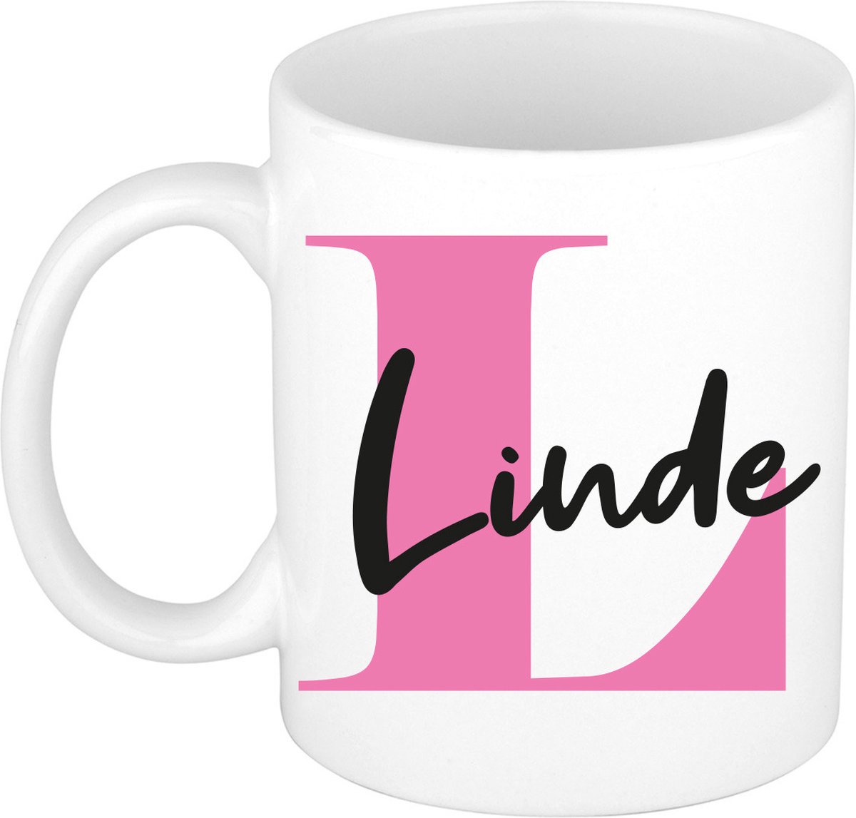 Bellatio Decorations Naam mok Linde - roze - wit - keramiek - 300 ml - cadeau beker