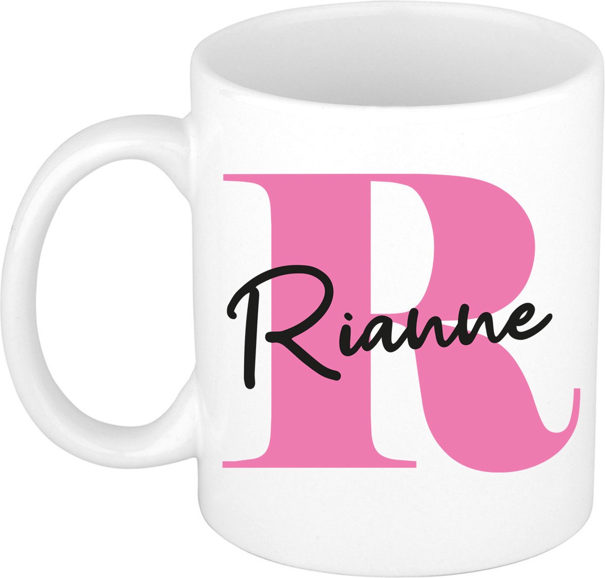 Bellatio Decorations Naam mok Rianne - roze - wit - keramiek - 300 ml - cadeau beker