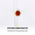 Gedetailleerde opname van de zilverkleurige dopsleutel met oranje binnenkant.