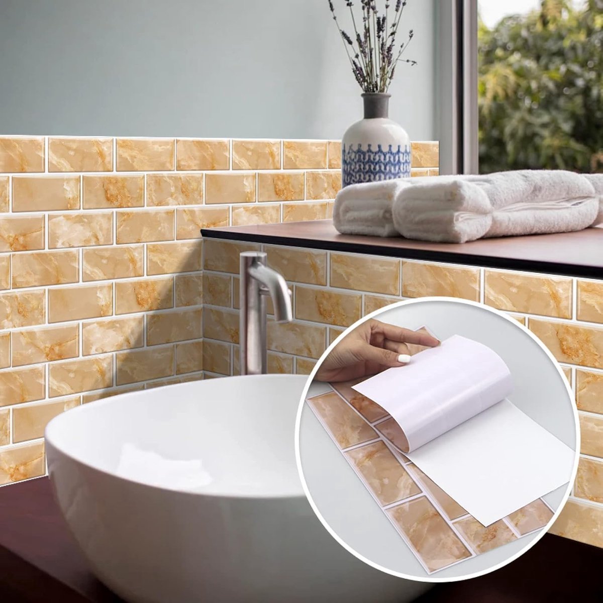 Plaktegels Baksteenpatroon – Tegelstickers Set van 12 – 15×30 cm – Waterdicht – Voor Keuken & Badkamer – Geel