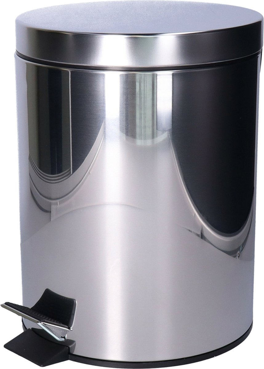 Goedkoopste CM Pedaalemmer Shine - zilver - 5 liter - metaal - 19 x 26 cm - binnen emmer - toilet/badkamer - klein model