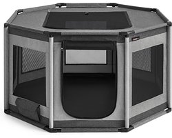 hondenren oxford stof - puppy ren achthoekig - hondenkooi L - frame van PVC buizen - ademend gaas - met zijvak - donkergrijs-lichtgrijs - 112 x 112 x 62 cm