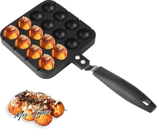 Tissting Takoyaki Pan 7 Grid Cast Iron Takoyaki Grill Frying Pan Non Sticking Octopus Meatballs Griddle Molds for Electric Induction Stove, Gas Stove