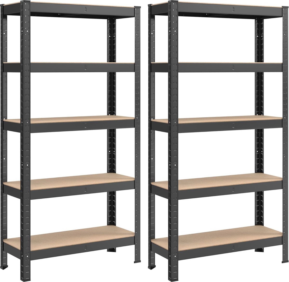 Set van 2 opbergrekken met stalen planken, 5 niveaus en hoge draagkracht voor garage en magazijn