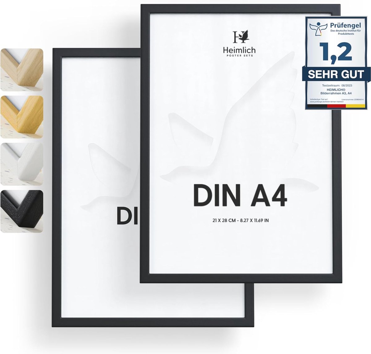 Goedkoopste Dubbelpak Fotolijsten DIN A4 - Zwart Houten Fotolijsten met Acrylglas (2 Stuks