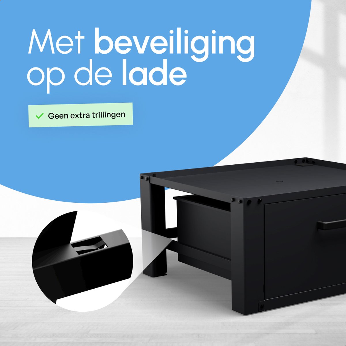 Bodo® - Wasmachine Verhoger - Kast - Ombouw met Lade - Zwart - 63x54x31cm — afbeelding 4