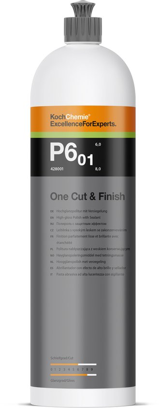 Fles Koch Chemie P6.01 One Cut & Finish hoogglanspolish met sealant, 1000ml.