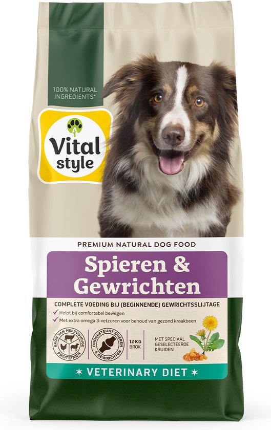 VITALstyle Hond Spieren & Gewrichten - Hondenbrokken - Voor Het Behoud Van Een Goede Mobiliteit - Met o.a. Zalmolie & Glucosamine - 12 kg