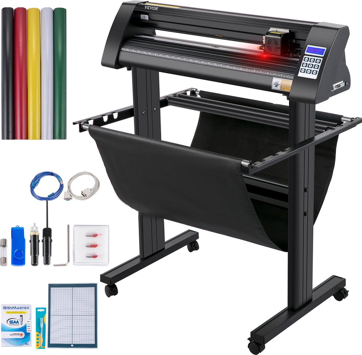 VEVOR Vinyl Snijplotter, 870mm Snijplotter Machine, Ledscherm Vinyl Cutter Plotter, Semi-Automatisch Ingebouwd Optisch Oog Lasergeleiding, Compatibel met Signmaster-Software voor Windows met Standaard