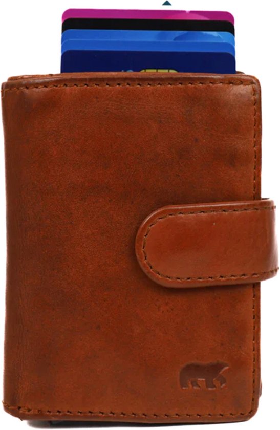 FASHIONGEN - Kaarthouder van runderleer, voor creditcards, loyaliteit en bezoeken, voor dames en heren, SAWSAN, Kameel., Eén maat, Minimalistisch