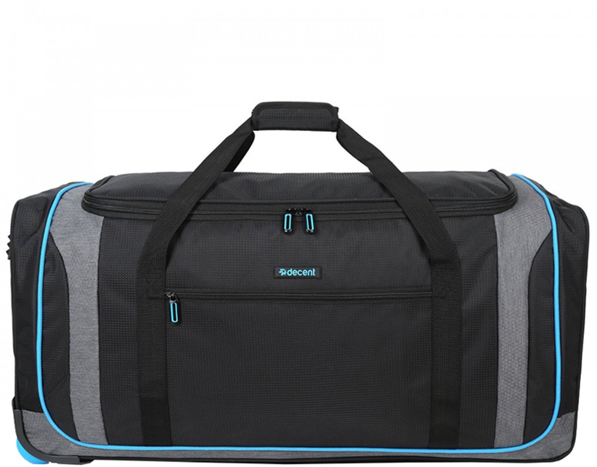 Decent FLEXPLUS Reistas met Wielen 75 cm - Handvat Uittrekbaar - Weekendtas / Sporttas - Ruime en lichte reistas 92 liter inhoud - Zwart/blauw