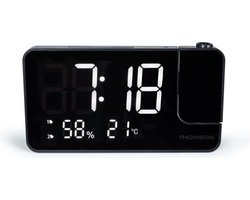 Radio-réveil projecteur - THOMSON - Zwart - Radio FM- Température - Humidité - Double alarme - USB-C - Alimentation 230V