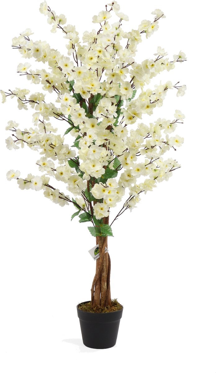 Kunstpalm Kunst Kersenbloesem Boompje Wit – 120 cm – Volle Bloesemboom – In Pot – Binnenplant