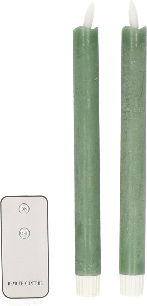 Anna's Collection LED dinerkaarsen - 2x st - jade groen - 23 cm - afstandsbediening - kaarsen