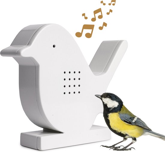 QLT Decoratieve Vogel met Vogelgeluiden – Natuurgeluiden - Werkzaam op Batterijen - Automatische Bewegingssensor - Instelbaar Volume - Wit